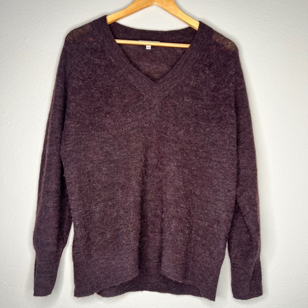 Madewell Rib Alpaca-Blend Oversized Sweater Women's V-Neck Size Small Purple